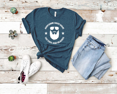 Image of Awesome Dads Have Tattoos And Beards - Unisex Tee