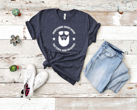 Image of Awesome Dads Have Tattoos And Beards - Unisex Tee