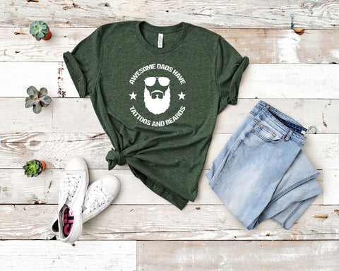 Image of Awesome Dads Have Tattoos And Beards - Unisex Tee