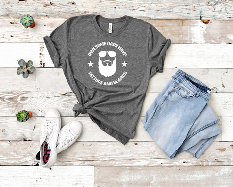 Image of Awesome Dads Have Tattoos And Beards - Unisex Tee