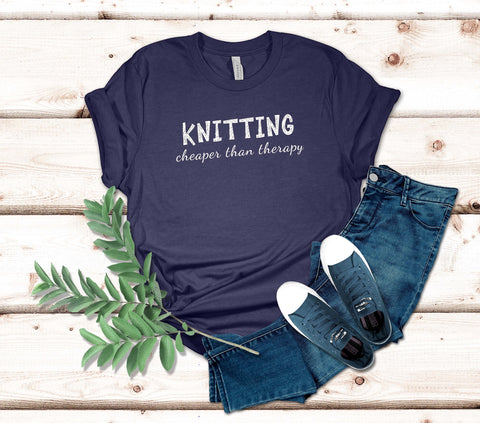Image of Knitting Cheaper Than Therapy T-Shirt | Gift for Knitters