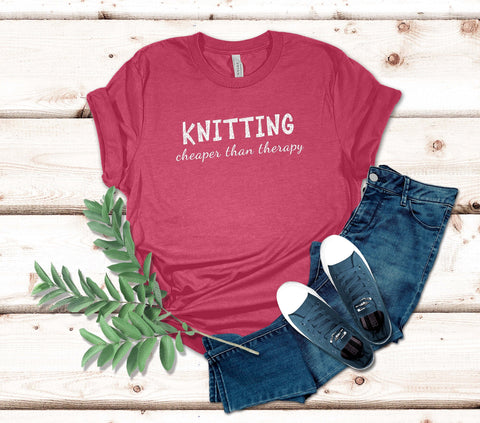 Image of Knitting Cheaper Than Therapy T-Shirt | Gift for Knitters