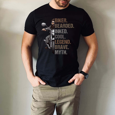 Image of Biker Bearded Inked T-Shirt - Fun Gift for Dad and Motorcycle Lovers