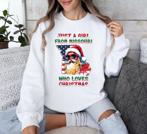 Image of Missouri Xmas Sweatshirt for Women - Santa Claus Jumper with USA Theme