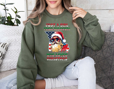 Image of Missouri Xmas Sweatshirt for Women - Santa Claus Jumper with USA Theme