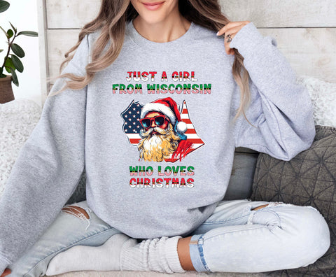 Image of Wisconsin Christmas Sweatshirt - Santa Claus Pullover Xmas Gift for Her
