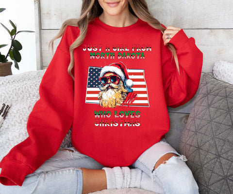 Image of USA Santa Claus Christmas Sweatshirt - North Dakota Winter Family Gift