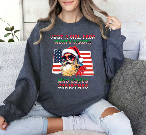 Image of USA Santa Claus Christmas Sweatshirt - North Dakota Winter Family Gift