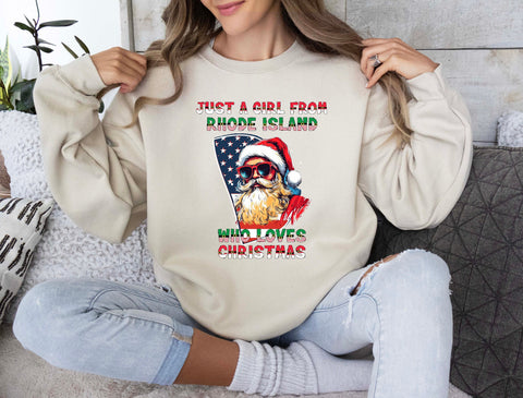 Image of USA Christmas Sweatshirt with Santa Claus and Rhode Island Design