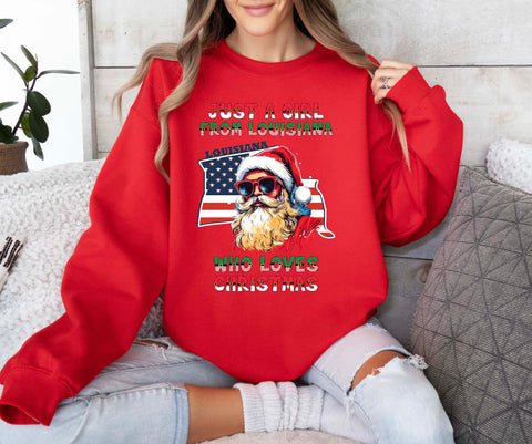 Image of USA Christmas Sweatshirt - Louisiana Xmas Santa Sweater