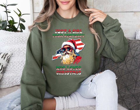 Image of Kentucky Xmas Sweatshirt - Family Christmas Gift featuring Santa Claus for Her - USA Made