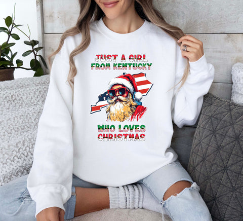 Image of Kentucky Xmas Sweatshirt - Family Christmas Gift featuring Santa Claus for Her - USA Made
