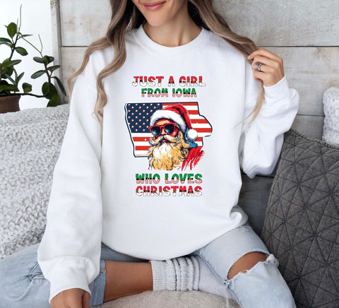 Image of USA Iowa Santa Holiday Sweater - Christmas Pullover with Santa Claus Design