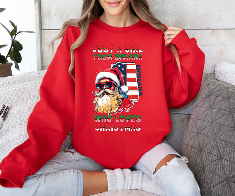 Image of Indiana Xmas Sweatshirt with Santa Claus Design - Perfect Gift for Her and the Whole Family