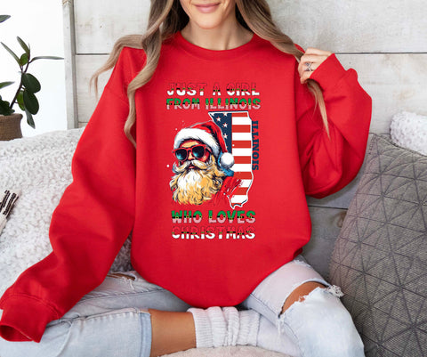 Image of Christmas Crewneck Sweatshirt - Santa Claus Xmas Pullover with Illinois Print