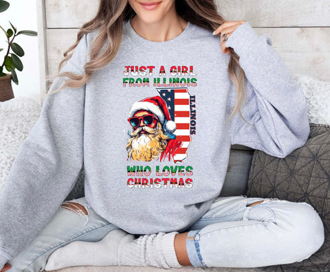 Image of Christmas Crewneck Sweatshirt - Santa Claus Xmas Pullover with Illinois Print