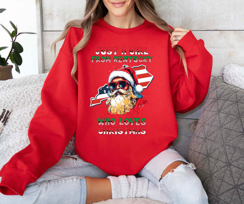 Image of Kentucky Xmas Sweatshirt - Family Christmas Gift featuring Santa Claus for Her - USA Made