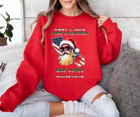 Image of USA Christmas Sweatshirt - California Xmas Pullover with Santa Claus Design
