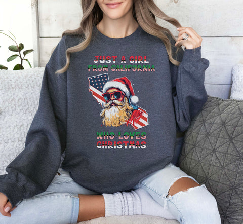 Image of USA Christmas Sweatshirt - California Xmas Pullover with Santa Claus Design
