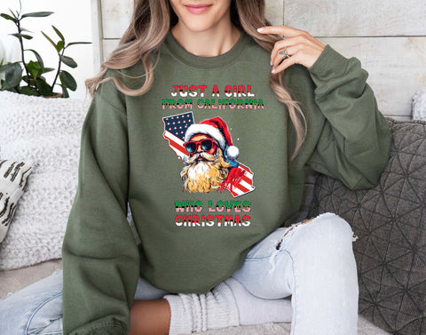 Image of USA Christmas Sweatshirt - California Xmas Pullover with Santa Claus Design