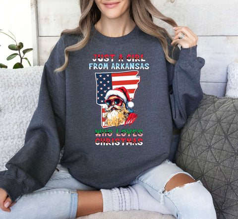 Image of Christmas Arkansas Sweatshirt - Santa Claus Xmas Holiday Jumper for Women