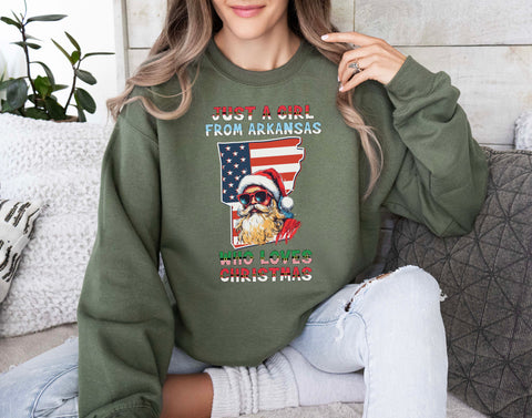 Image of Christmas Arkansas Sweatshirt - Santa Claus Xmas Holiday Jumper for Women