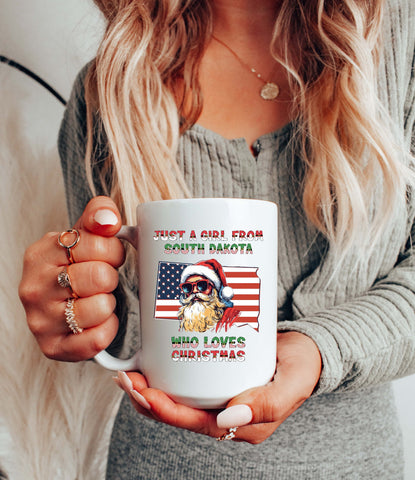 Image of South Dakota Christmas Mug - Santa Claus Holiday Coffee Mug for Xmas in USA