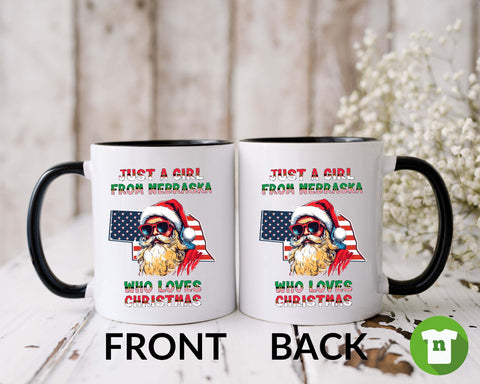 Image of Santa Claus Xmas Mug - Funny Holiday Tea Cup with Nebraska Design