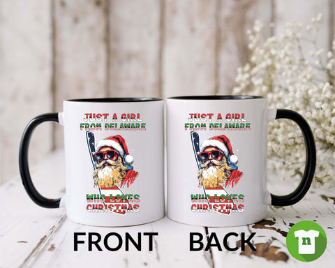 Image of Santa Claus Xmas Mug - Funny Holiday Tea Cup - Delaware USA Themed Christmas Gift
