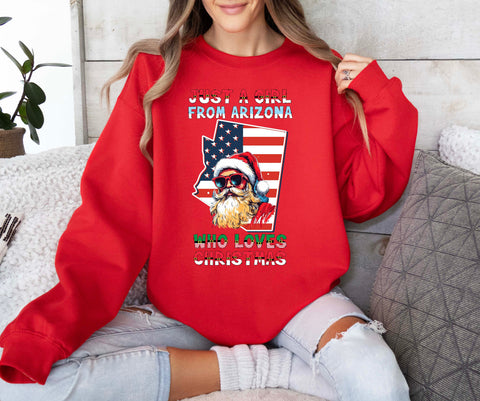 Image of Arizona Xmas Sweatshirt - USA Christmas Pullovers for Women - Santa Claus Design - 2023 Holiday Edition