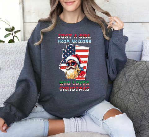 Image of Arizona Xmas Sweatshirt - USA Christmas Pullovers for Women - Santa Claus Design - 2023 Holiday Edition