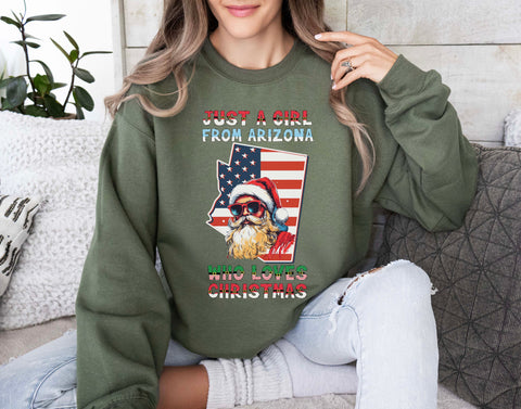 Image of Arizona Xmas Sweatshirt - USA Christmas Pullovers for Women - Santa Claus Design - 2023 Holiday Edition