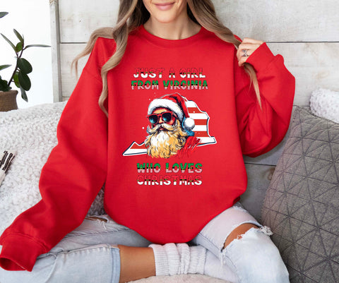 Image of Virginia Xmas Sweatshirt - USA Christmas Pullovers with Santa Claus Design - Xmas Gifts for Her