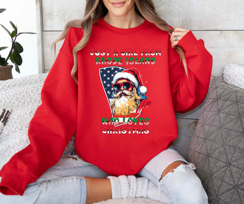 Image of USA Christmas Sweatshirt with Santa Claus and Rhode Island Design