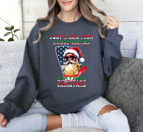 Image of USA Christmas Sweatshirt with Santa Claus and Rhode Island Design