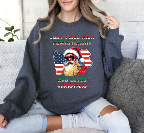 Image of Pennsylvania Christmas Sweatshirt - Santa Claus Pullover USA Xmas Gift for Her
