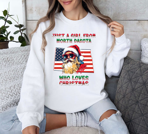 Image of USA Santa Claus Christmas Sweatshirt - North Dakota Winter Family Gift