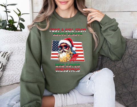 Image of USA Santa Claus Christmas Sweatshirt - North Dakota Winter Family Gift