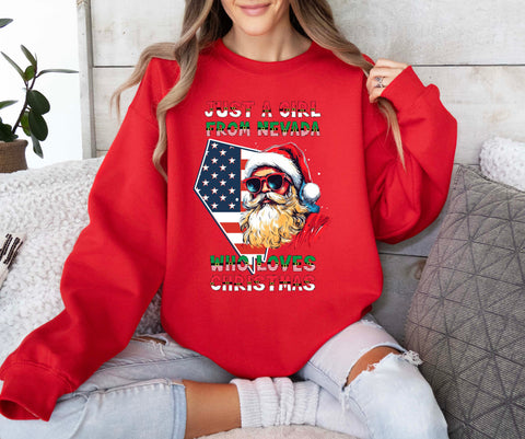 Image of Christmas Sweatshirt for Women - Nevada Xmas Pullover with USA Holiday Design
