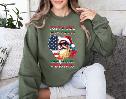 Image of Christmas Sweatshirt for Women - Nevada Xmas Pullover with USA Holiday Design