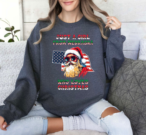 Image of Nebraska Xmas Sweatshirt - Family Christmas Pullover with Santa Claus Print