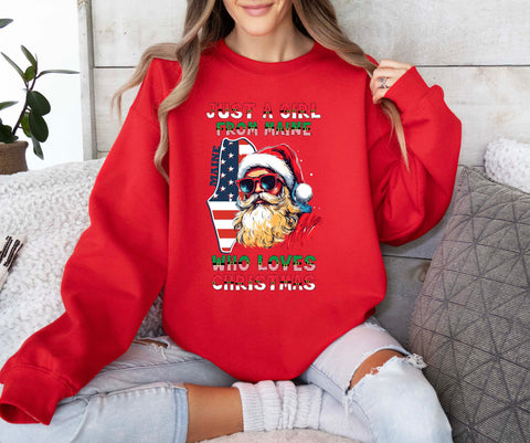 Image of Christmas Sweatshirt - Maine Xmas Pullover with Santa Claus Design