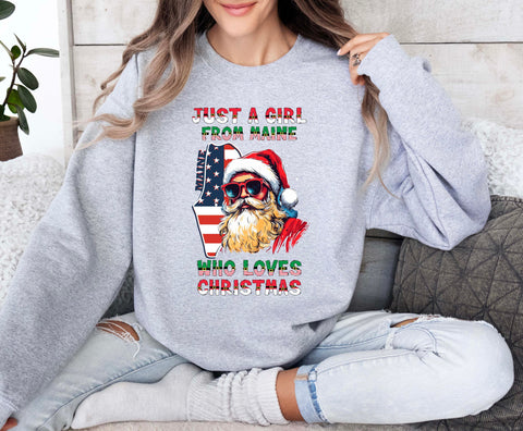Image of Christmas Sweatshirt - Maine Xmas Pullover with Santa Claus Design