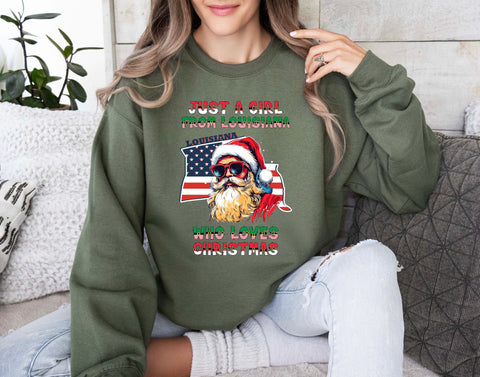 Image of USA Christmas Sweatshirt - Louisiana Xmas Santa Sweater