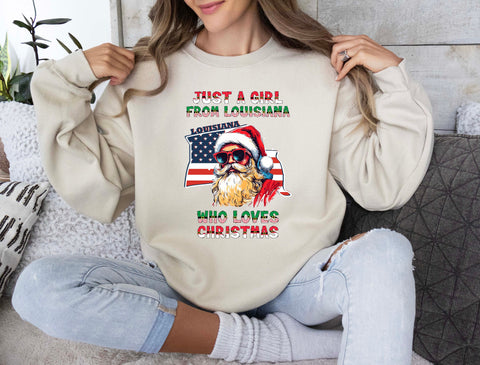 Image of USA Christmas Sweatshirt - Louisiana Xmas Santa Sweater