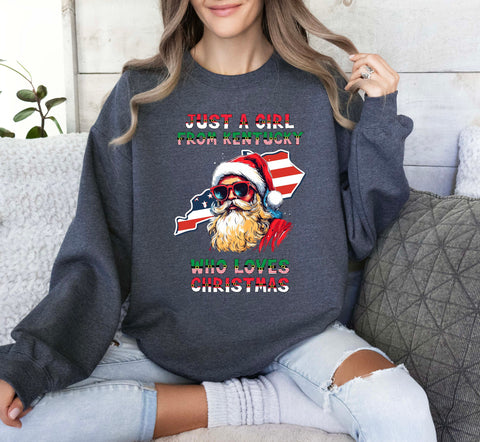 Image of Kentucky Xmas Sweatshirt - Family Christmas Gift featuring Santa Claus for Her - USA Made
