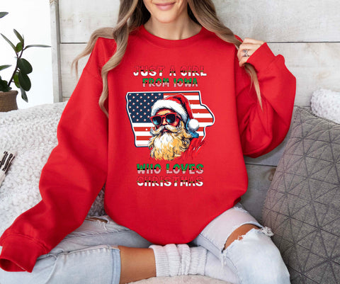 Image of USA Iowa Santa Holiday Sweater - Christmas Pullover with Santa Claus Design