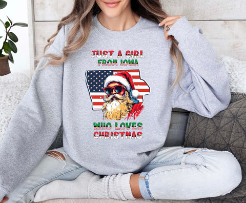 Image of USA Iowa Santa Holiday Sweater - Christmas Pullover with Santa Claus Design