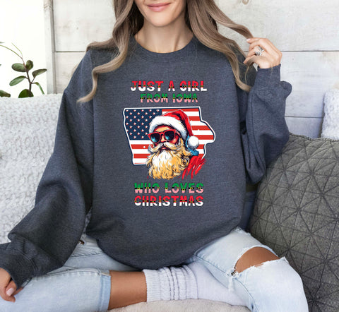 Image of USA Iowa Santa Holiday Sweater - Christmas Pullover with Santa Claus Design