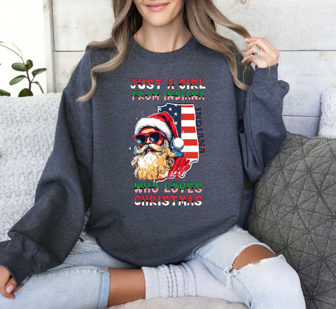 Image of Indiana Xmas Sweatshirt with Santa Claus Design - Perfect Gift for Her and the Whole Family